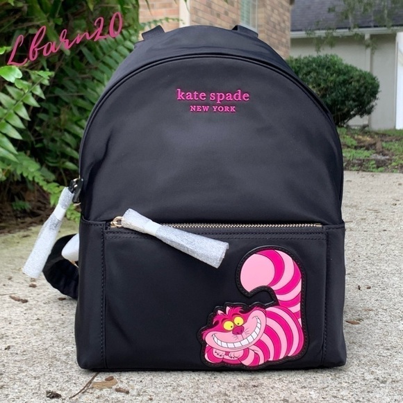 Kate Spade Cheshire Cat Disney X Black Nylon BackPack Alice in Wonderland Bag - Picture 1 of 14